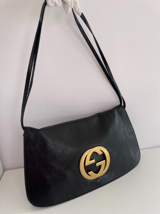 Gucci Interlocking G Black Leather Shoulder Bag