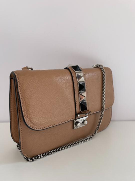 Valentino Garavani Pebbled Calfskin Medium Glam Lock Shoulder Bag