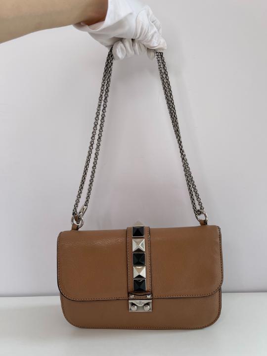 Valentino Garavani Pebbled Calfskin Medium Glam Lock Shoulder Bag