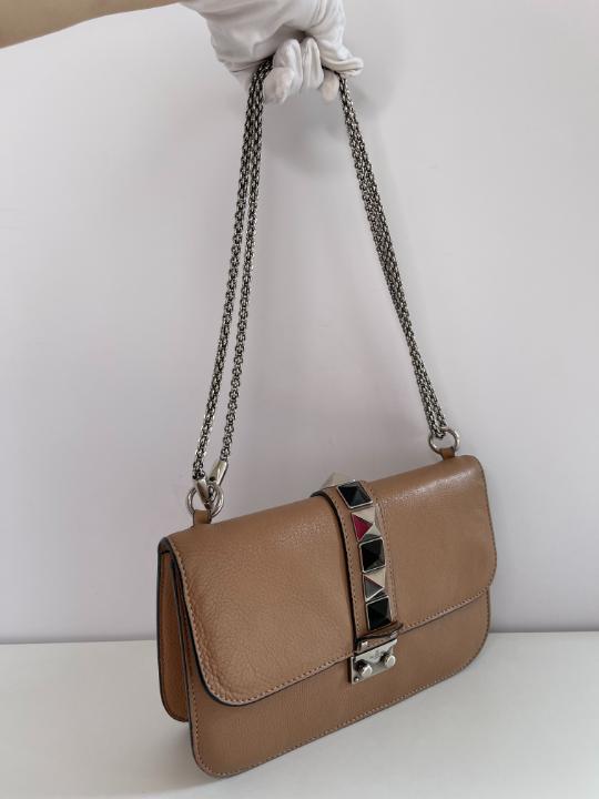 Valentino Garavani Pebbled Calfskin Medium Glam Lock Shoulder Bag