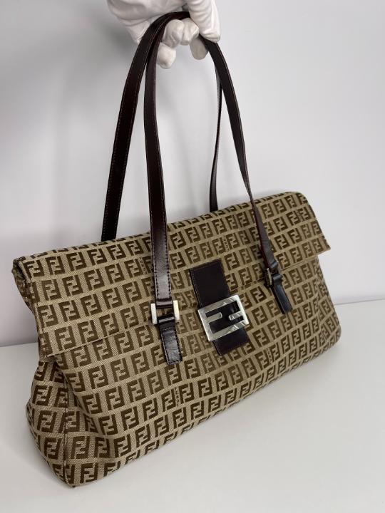 Fendi Brown Zucchino Canvas Shoulder Bag