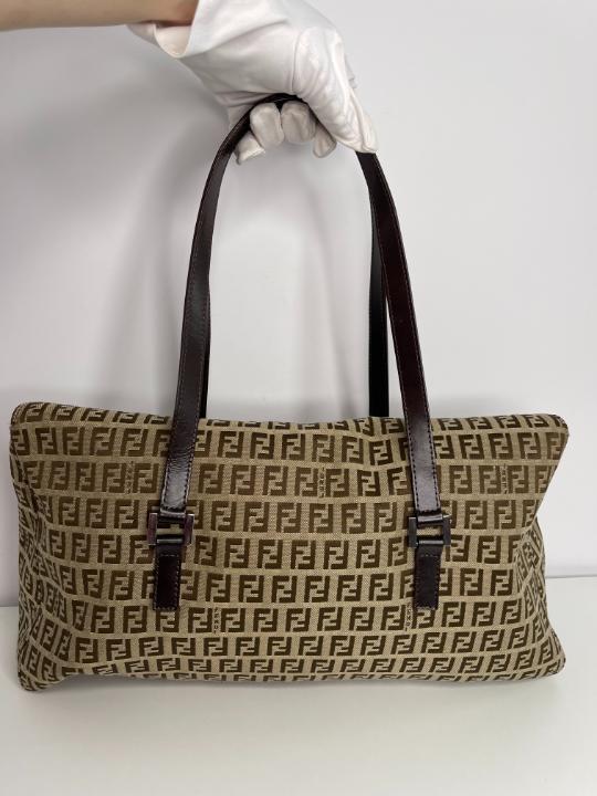 Fendi Brown Zucchino Canvas Shoulder Bag