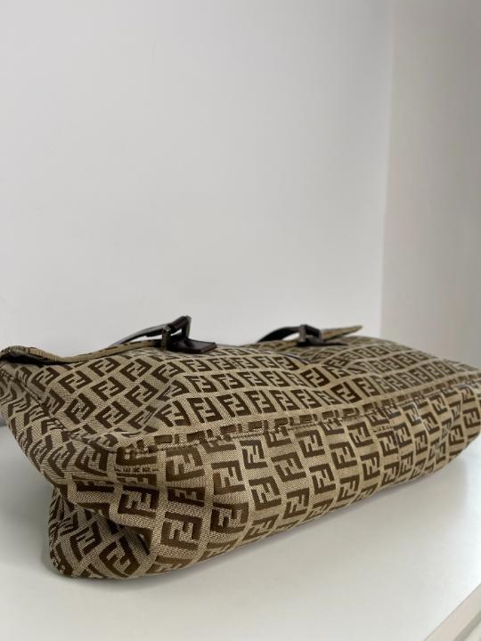 Fendi Brown Zucchino Canvas Shoulder Bag