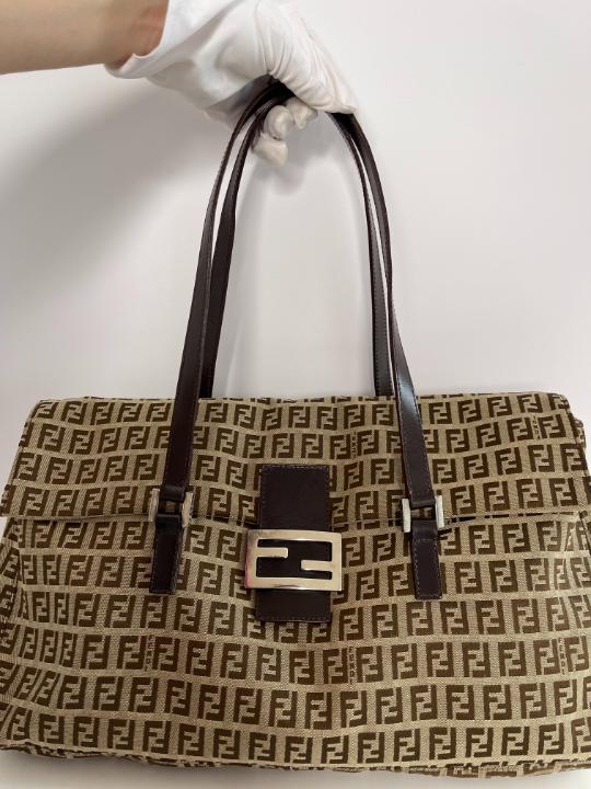Fendi Brown Zucchino Canvas Shoulder Bag