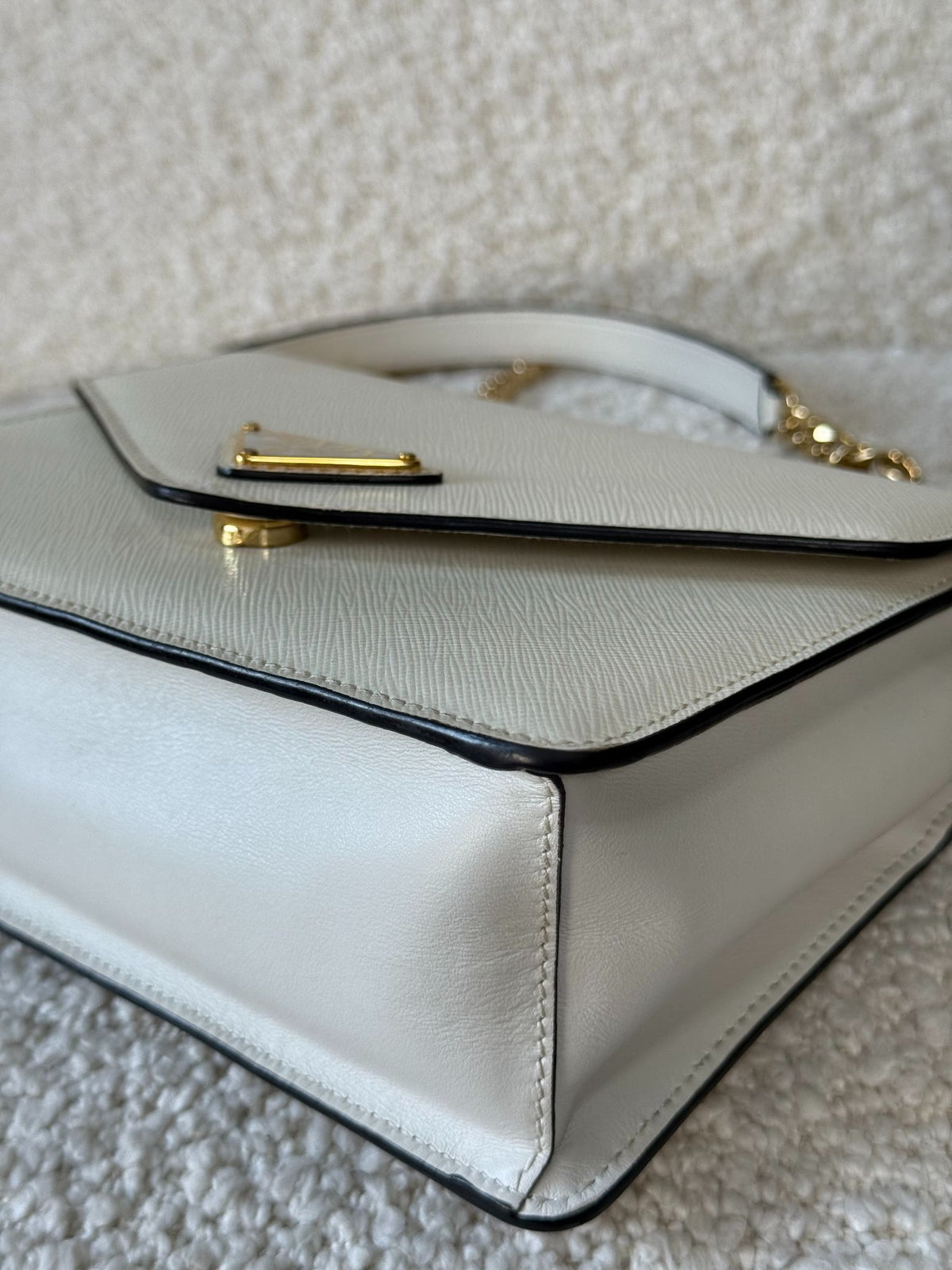Prada White Saffiano Lux Leather Triangle Logo Envelope Chain Bag