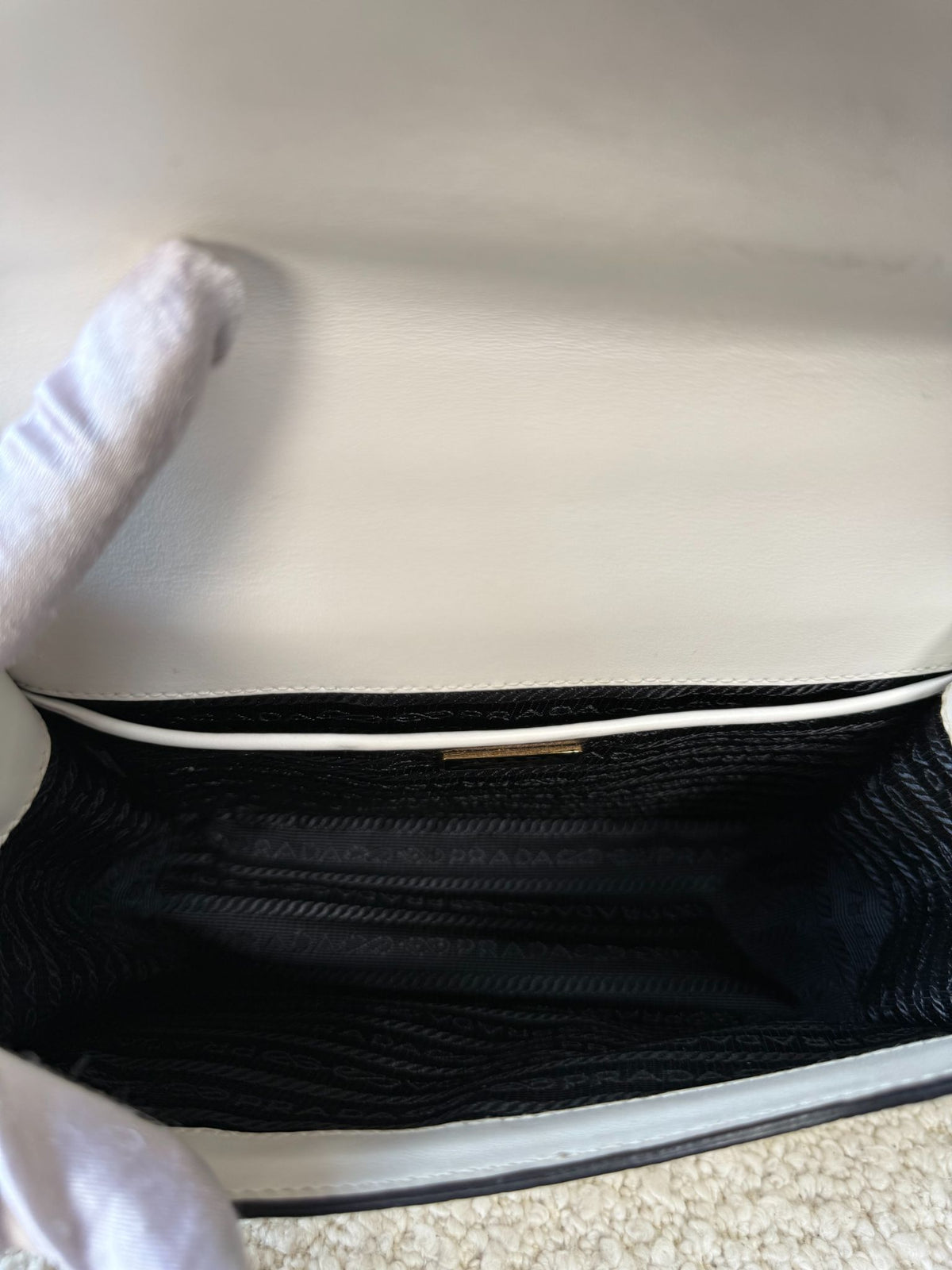 Prada White Saffiano Lux Leather Triangle Logo Envelope Chain Bag