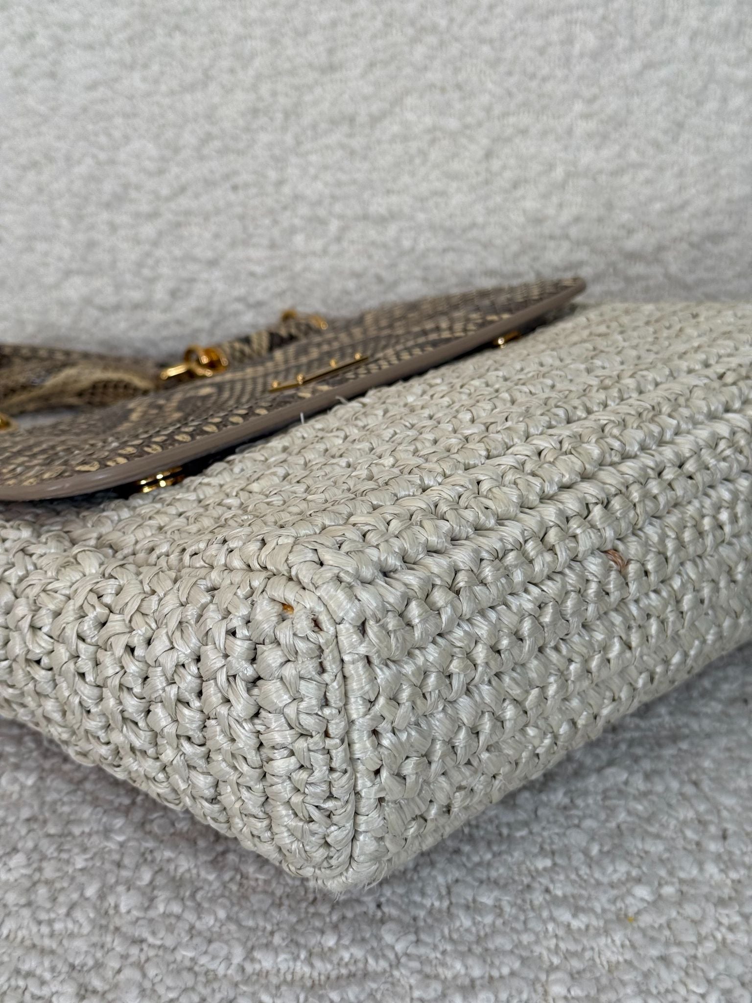 Dolce Gabbana Beige Python and Raffia Miss Sicily Top Handle Bag