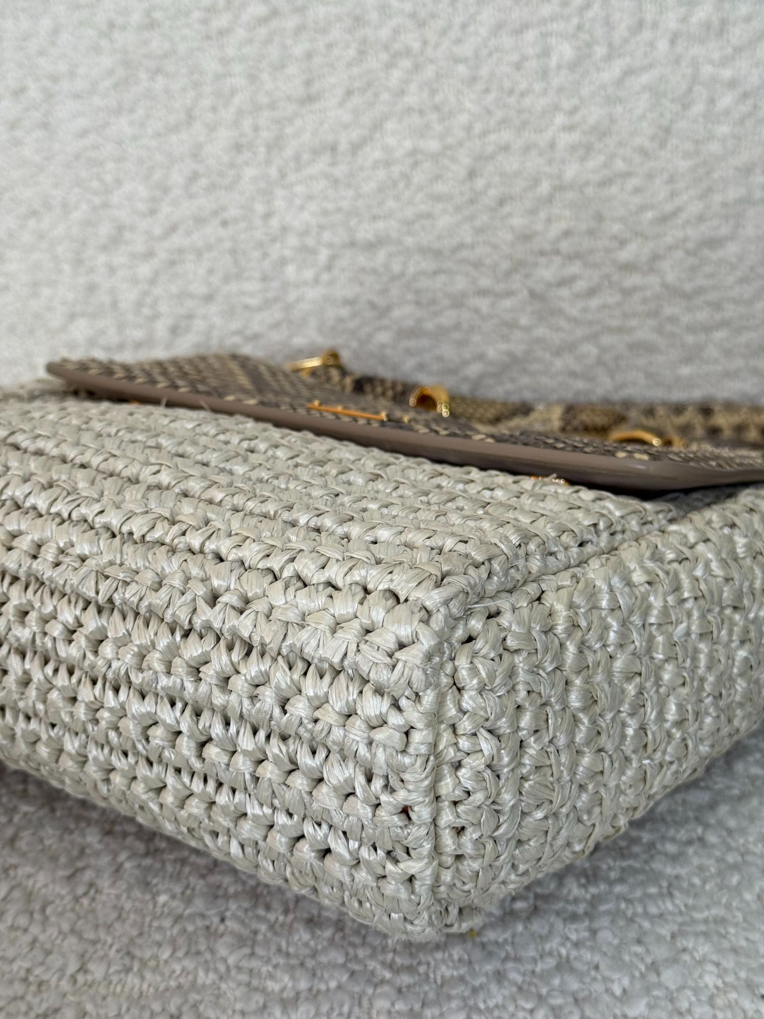 Dolce Gabbana Beige Python and Raffia Miss Sicily Top Handle Bag