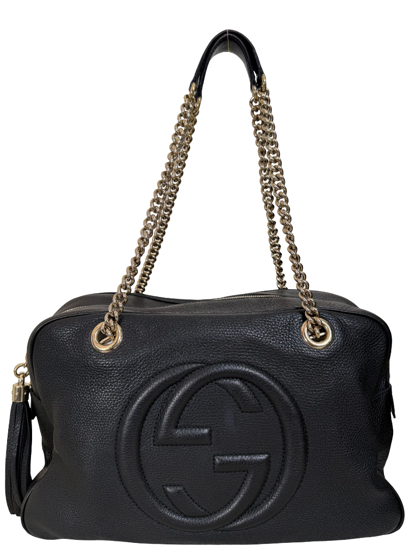 Gucci Black Pebbled Calfskin Medium Soho Chain Shoulder Bag