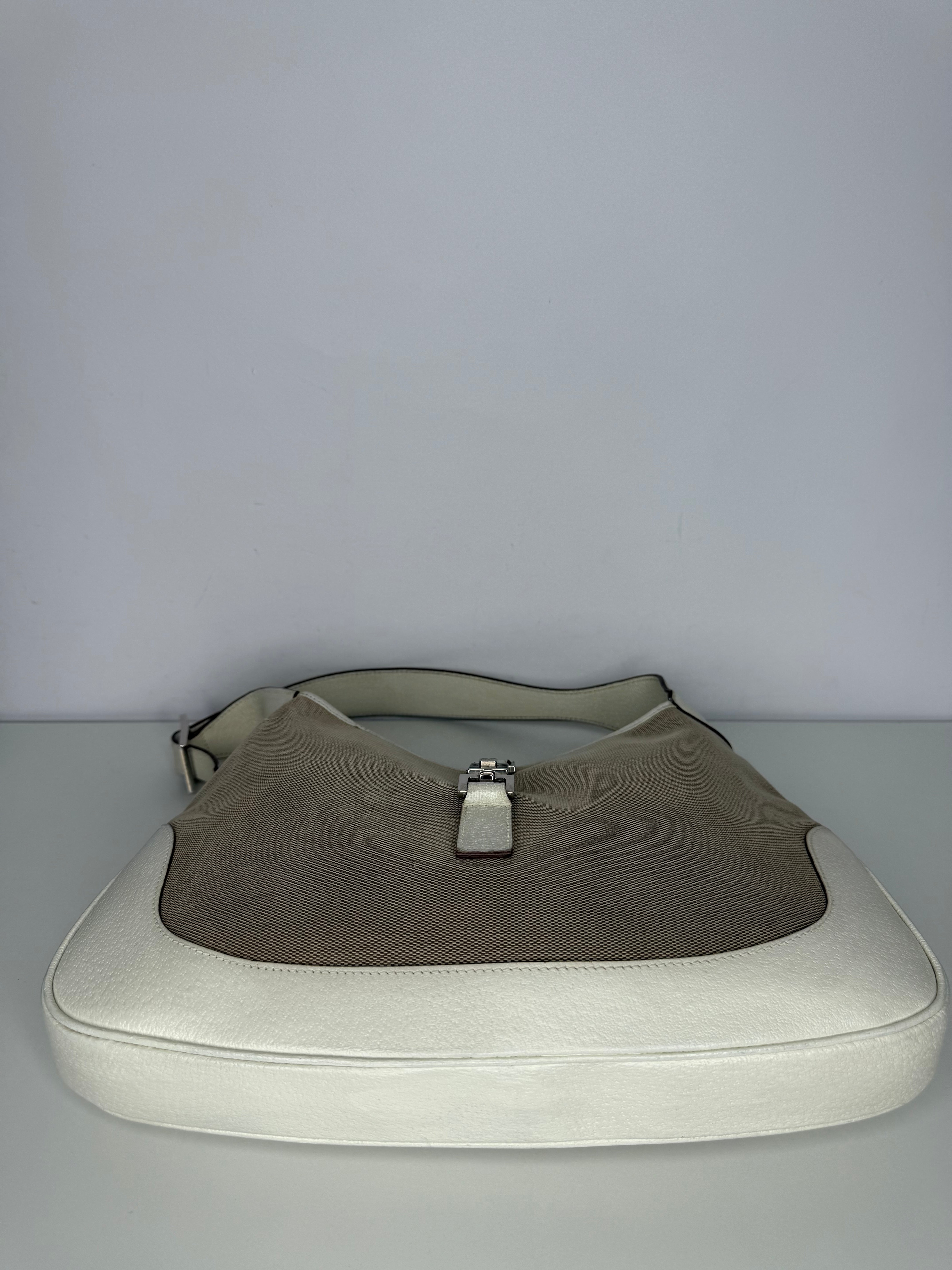 Gucci Vintage Jackie Beige Canvas White Leather Shoulder Bag