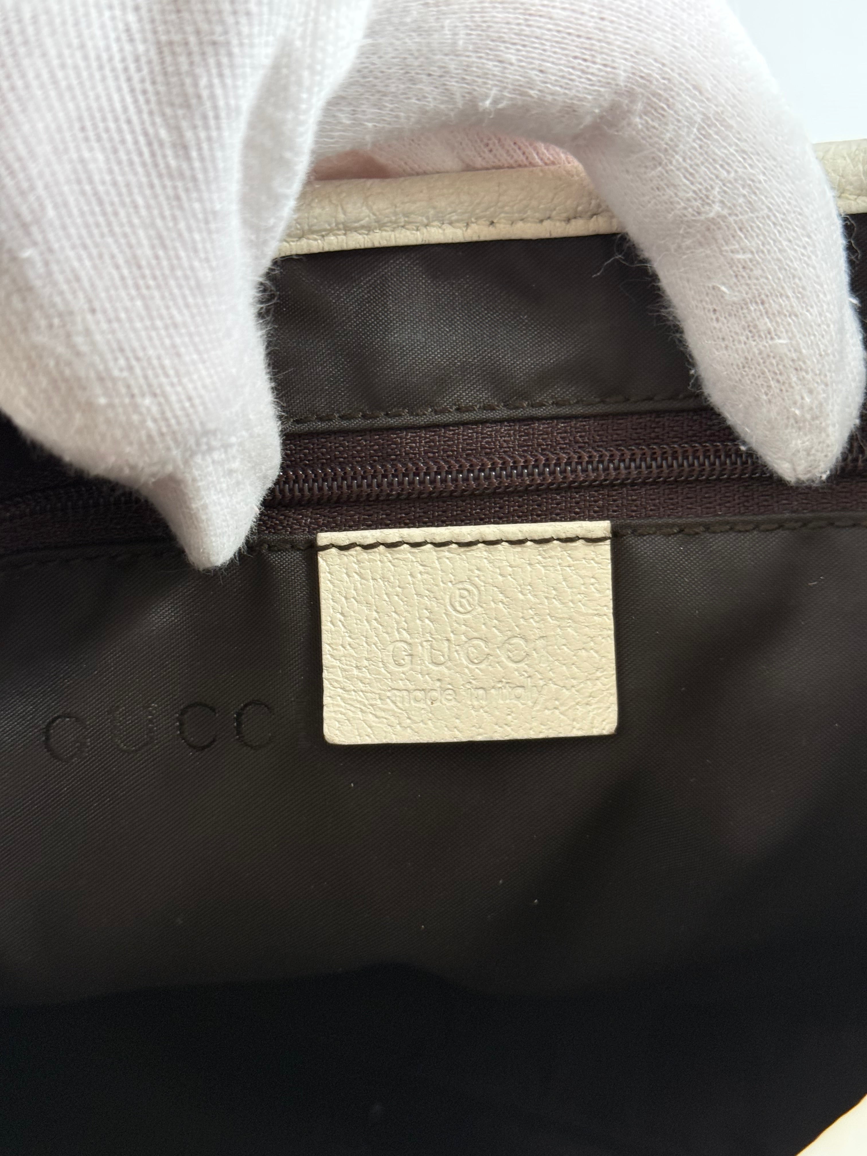 Gucci Vintage Jackie Beige Canvas White Leather Shoulder Bag