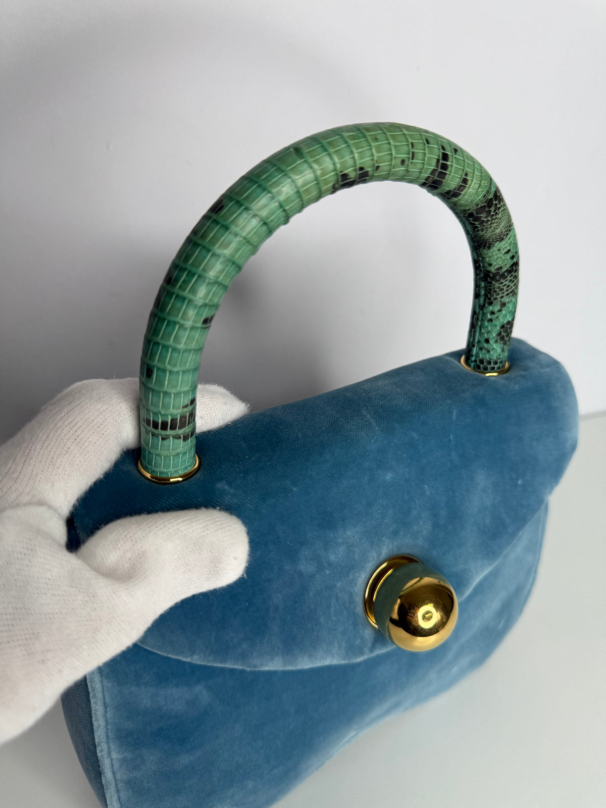 Miu Miu Blue Velvet Lizard Top Handle Bag