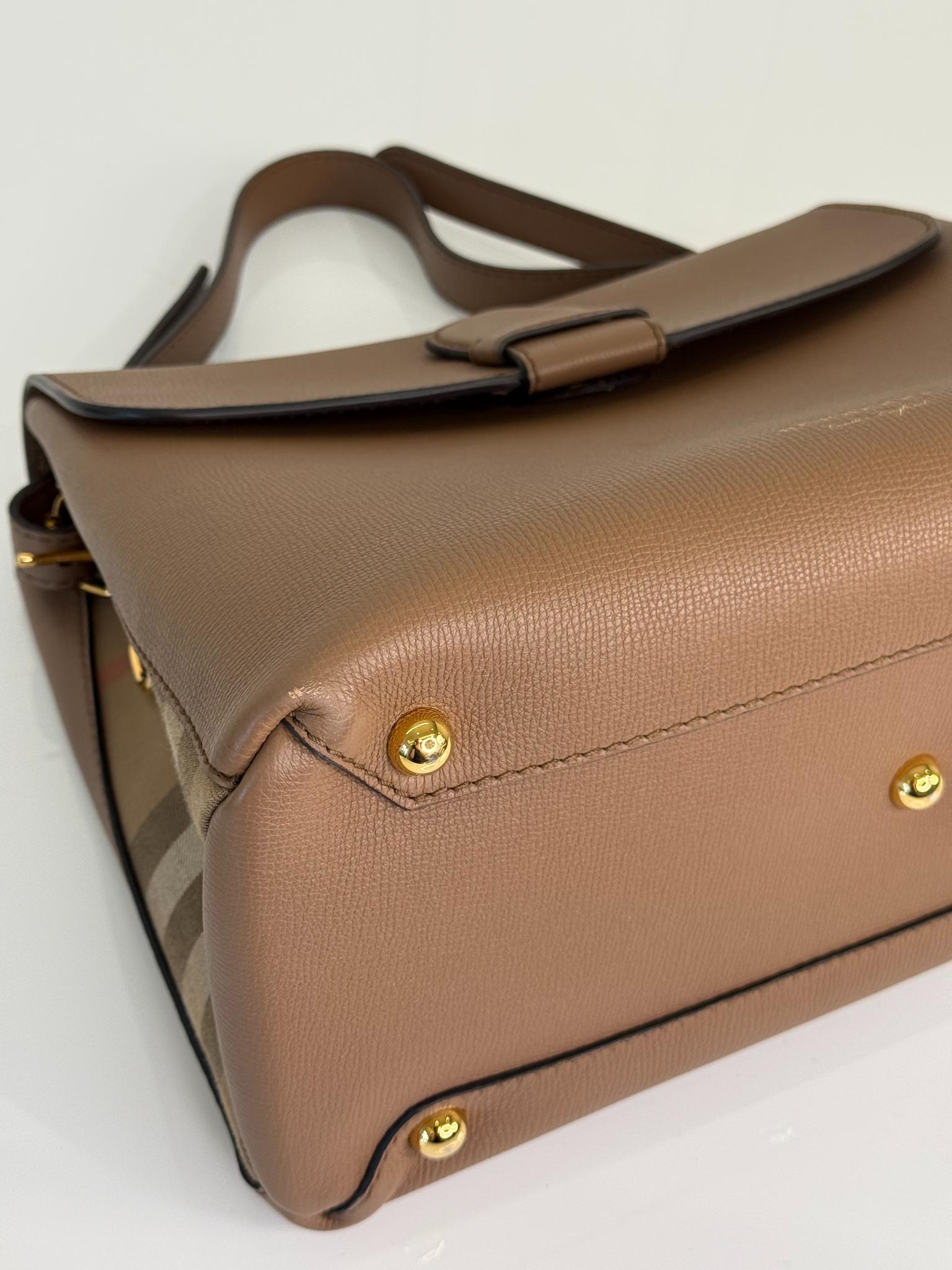 Burberry Brown Derby Leather House Check Camberley Satchel Bag