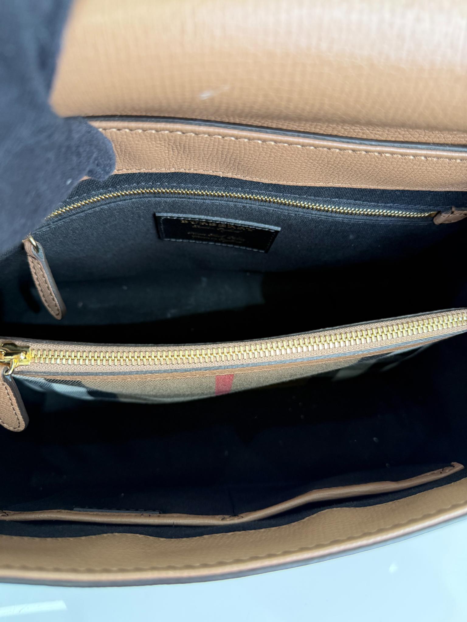 Burberry Brown Derby Leather House Check Camberley Satchel Bag