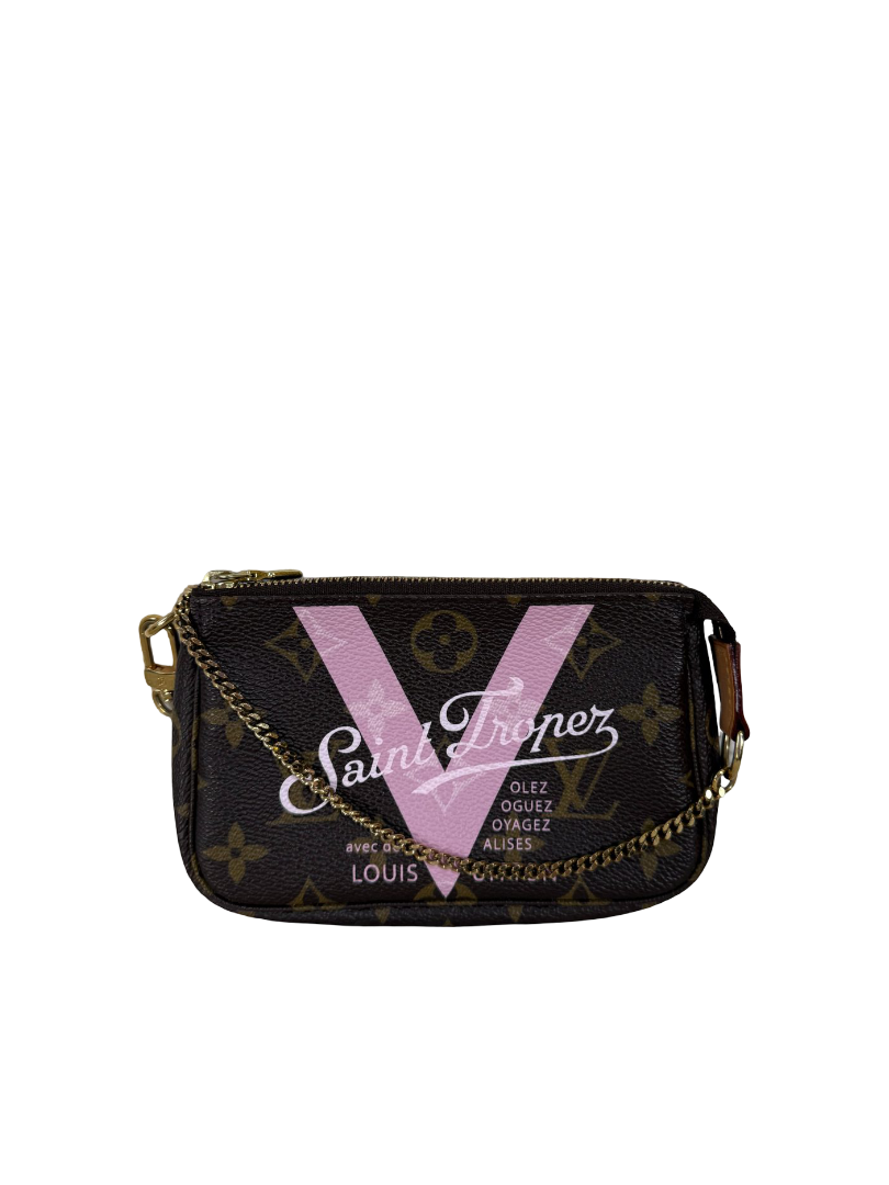 Louis Vuitton V Saint Tropez Mini Pochette Accessories Rose Ballerine Monogram Canvas