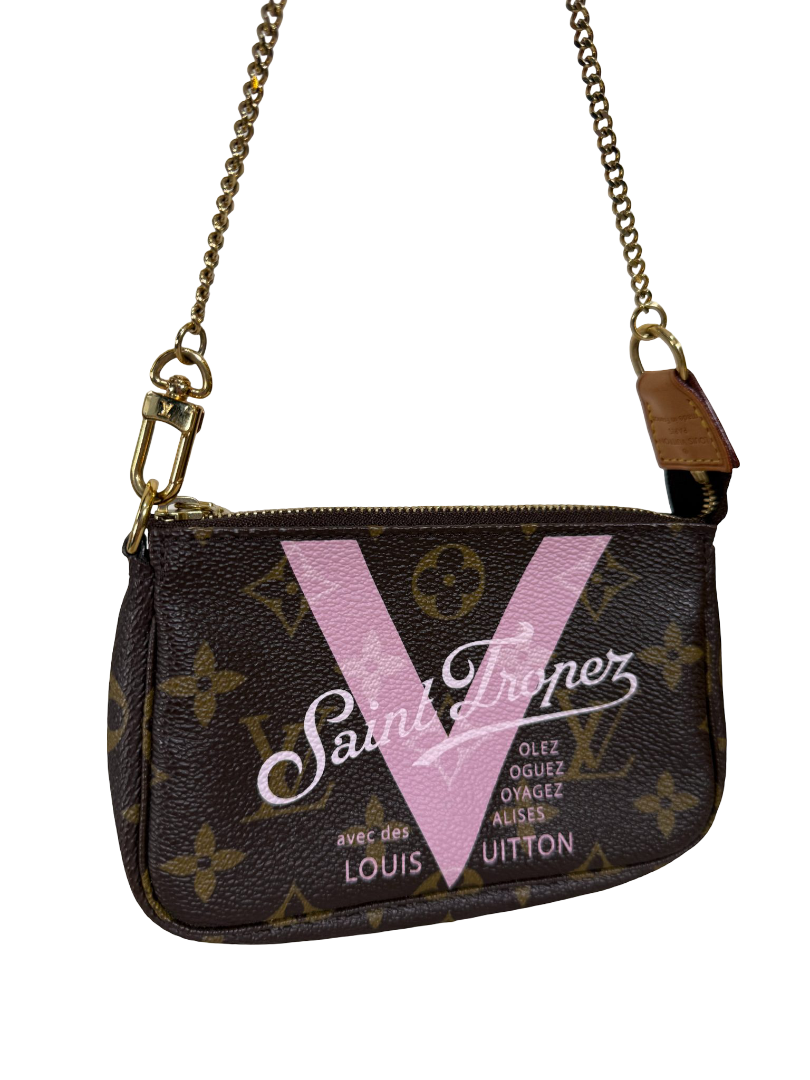 Louis Vuitton V Saint Tropez Mini Pochette Accessories Rose Ballerine Monogram Canvas