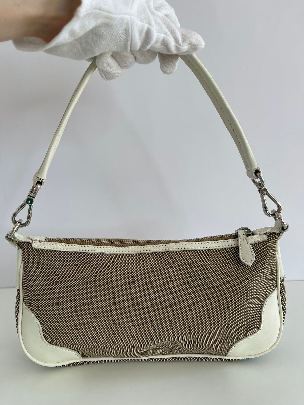 Prada Jacquard Logo White Leather Pochette