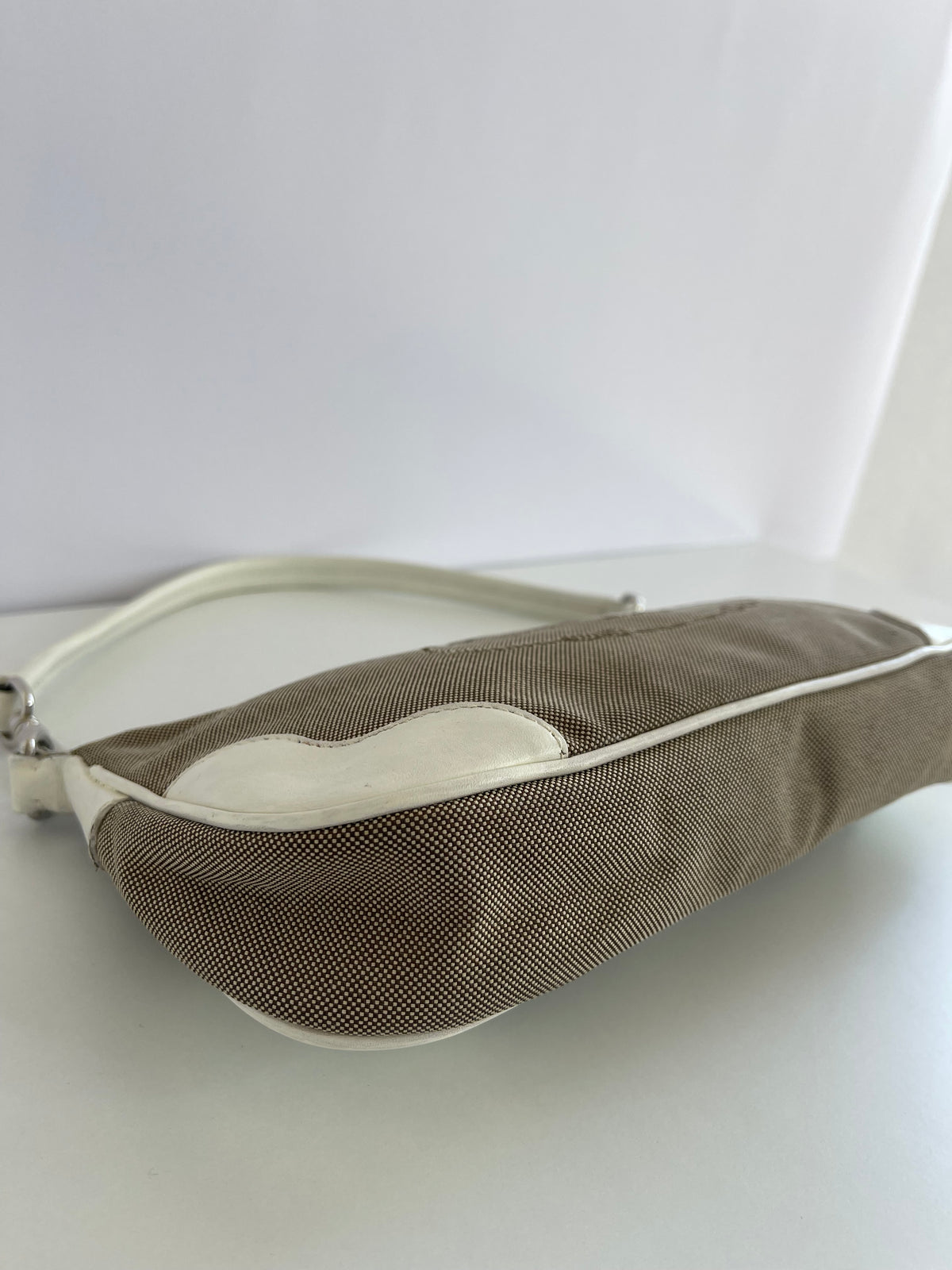 Prada Jacquard Logo White Leather Pochette