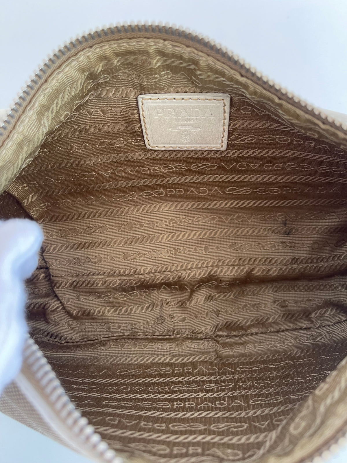 Prada Jacquard Logo White Leather Pochette