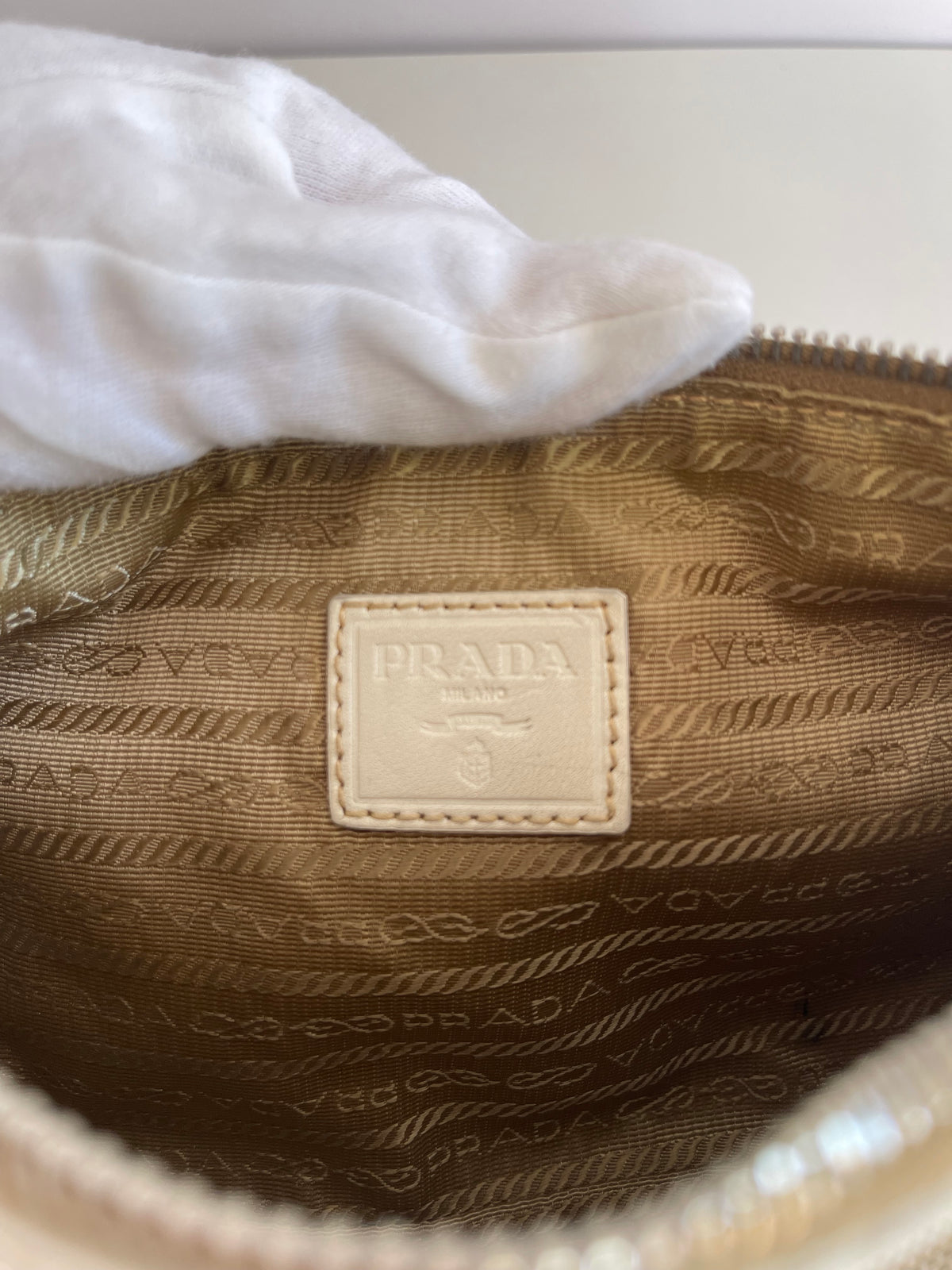 Prada Jacquard Logo White Leather Pochette