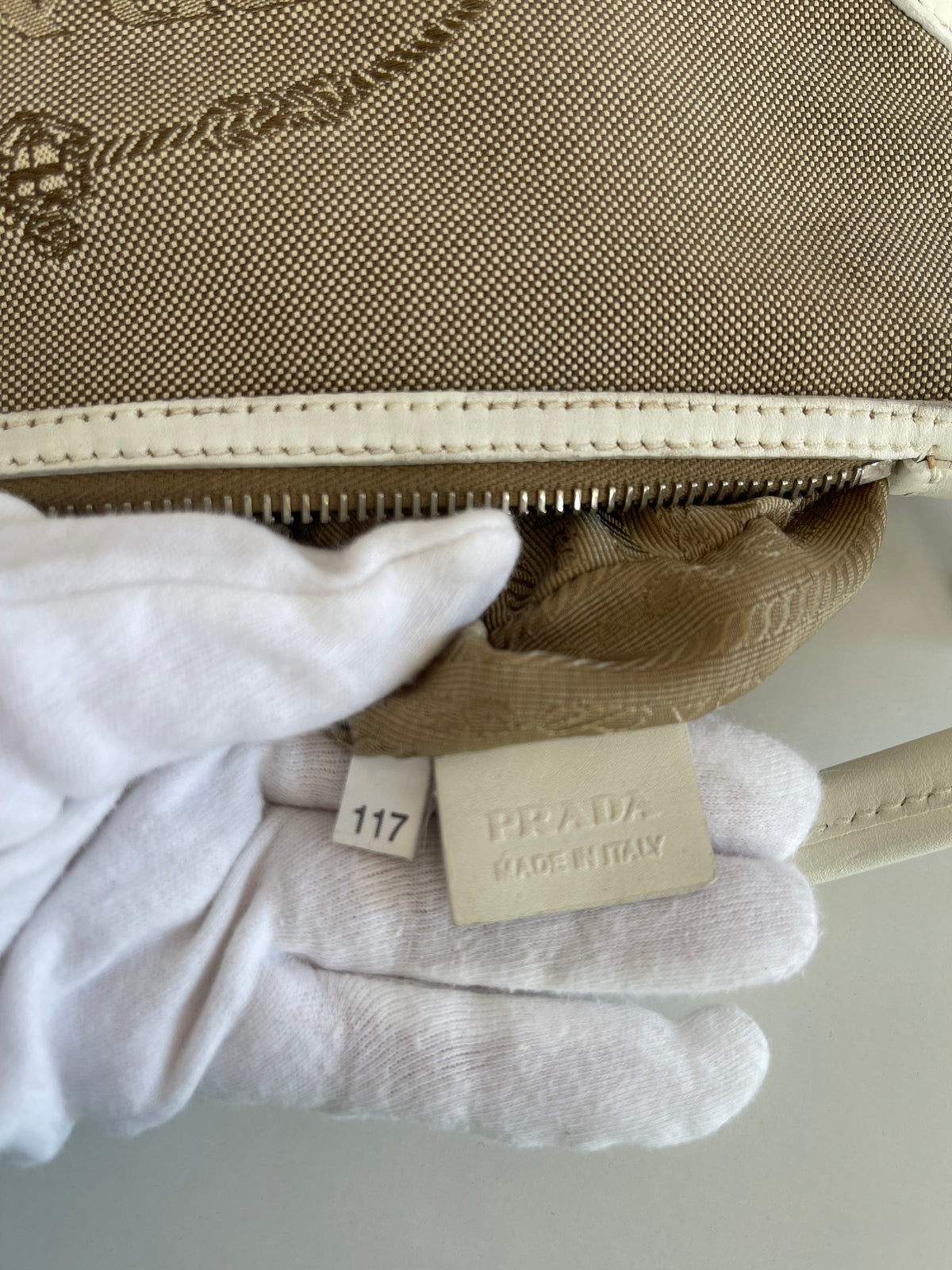 Prada Jacquard Logo White Leather Pochette