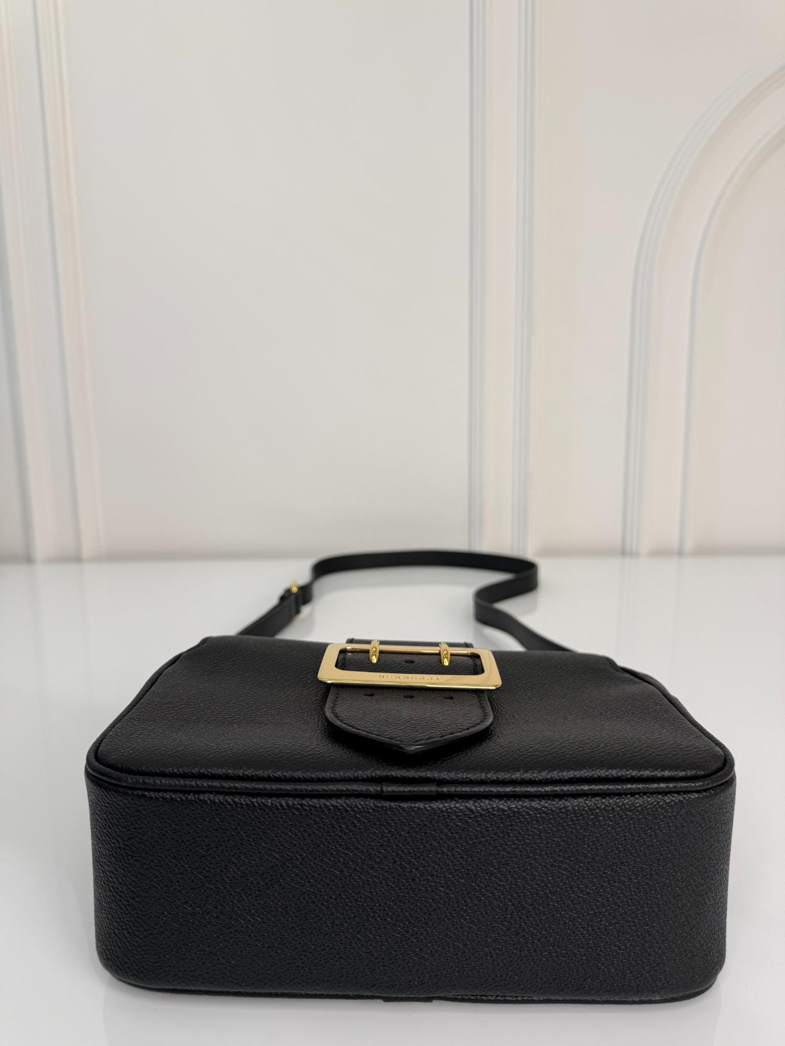 Burberry Black Grained Leather Small Buckle Crossbody Bag