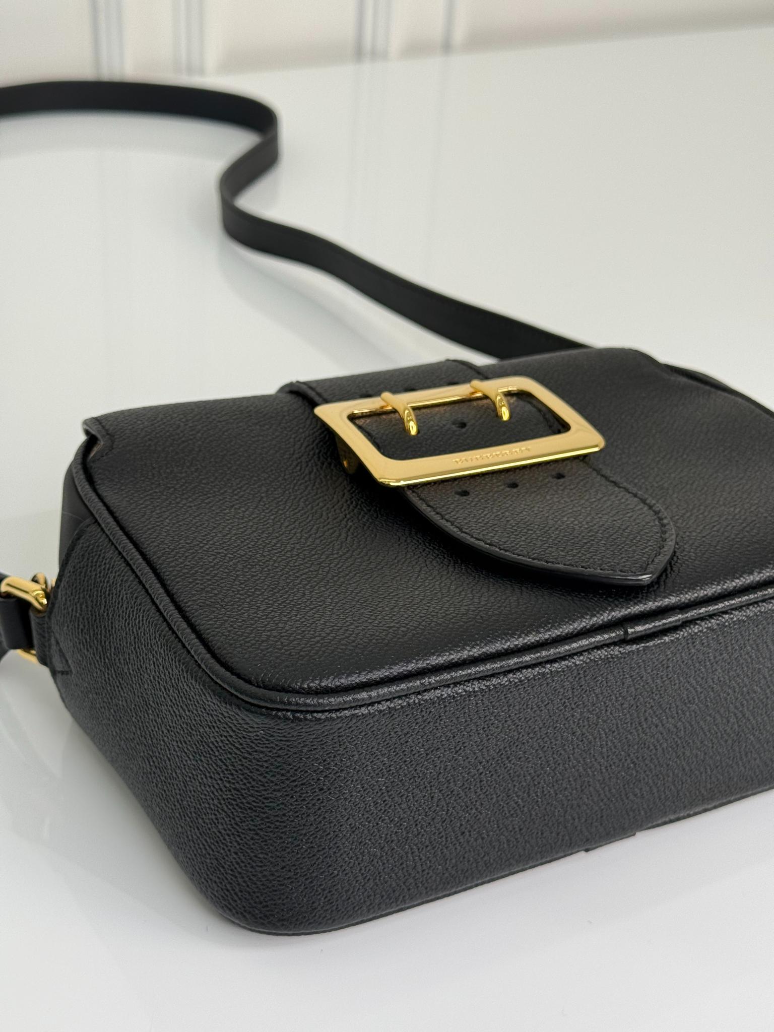 Burberry Black Grained Leather Small Buckle Crossbody Bag