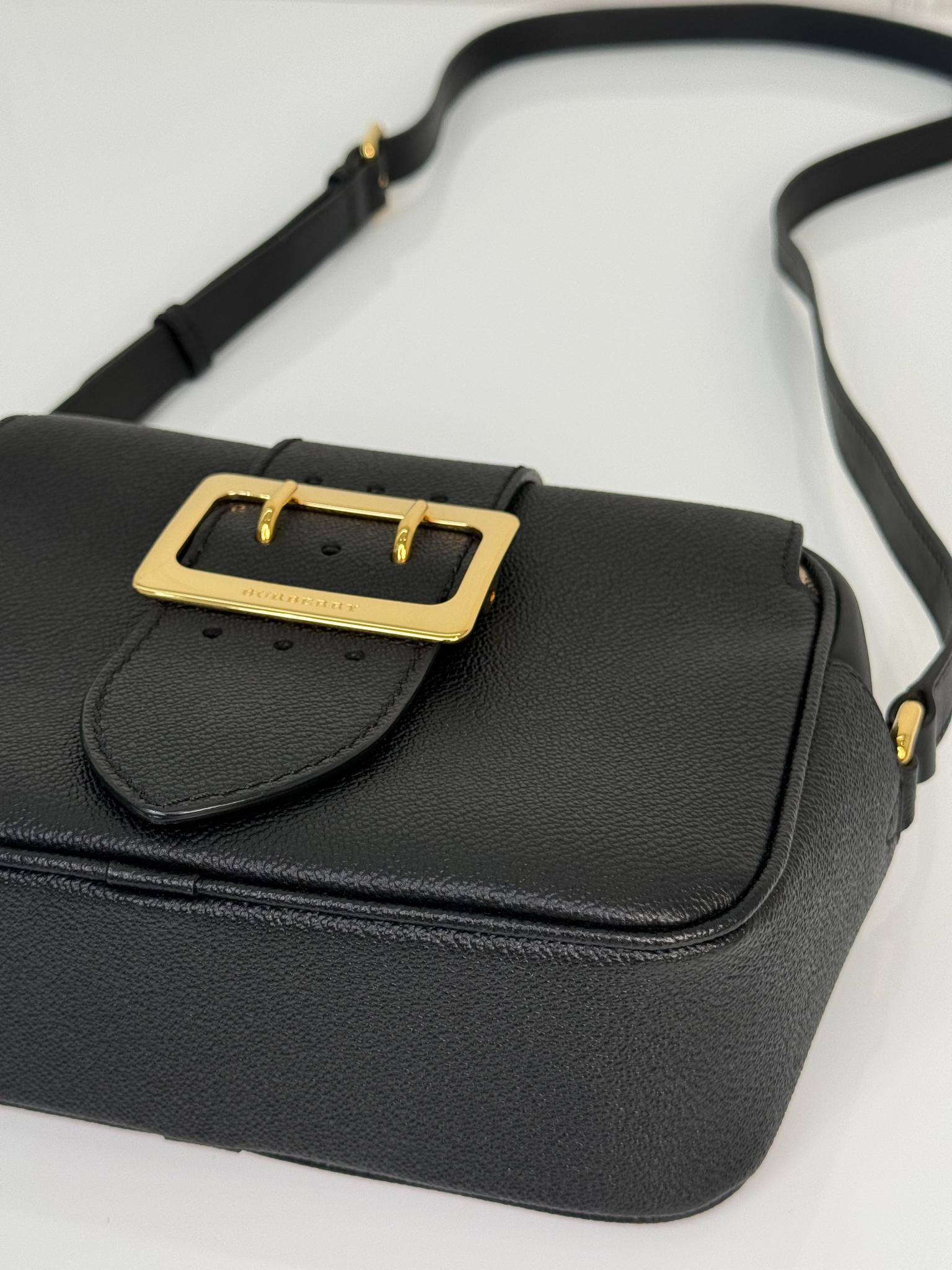 Burberry Black Grained Leather Small Buckle Crossbody Bag