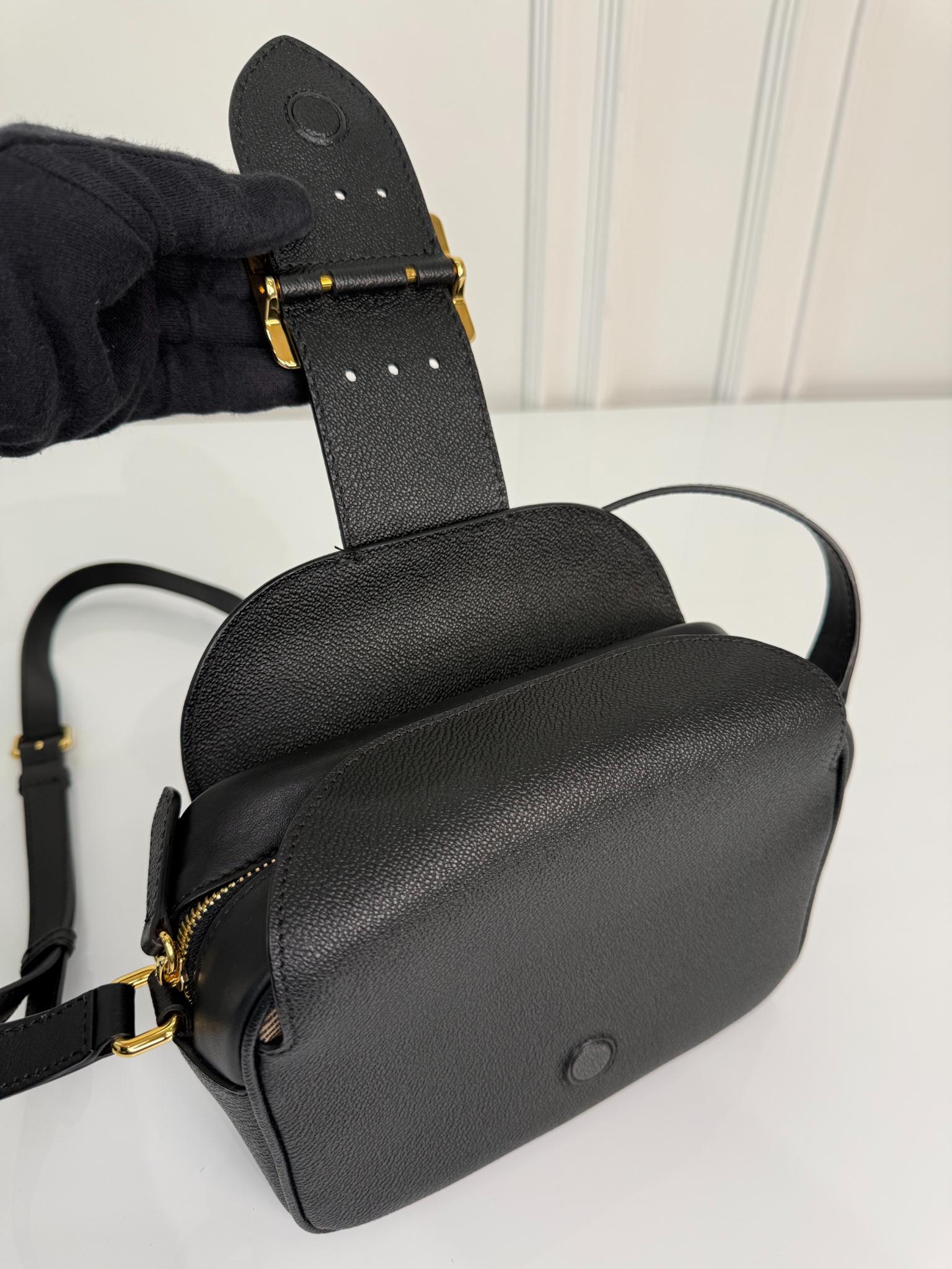 Burberry Black Grained Leather Small Buckle Crossbody Bag