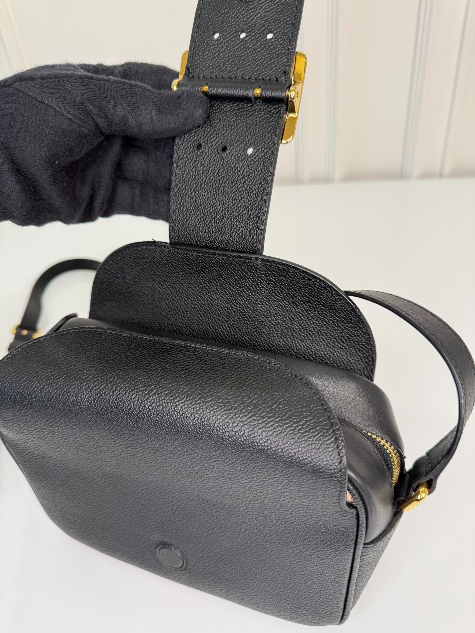 Burberry Black Grained Leather Small Buckle Crossbody Bag