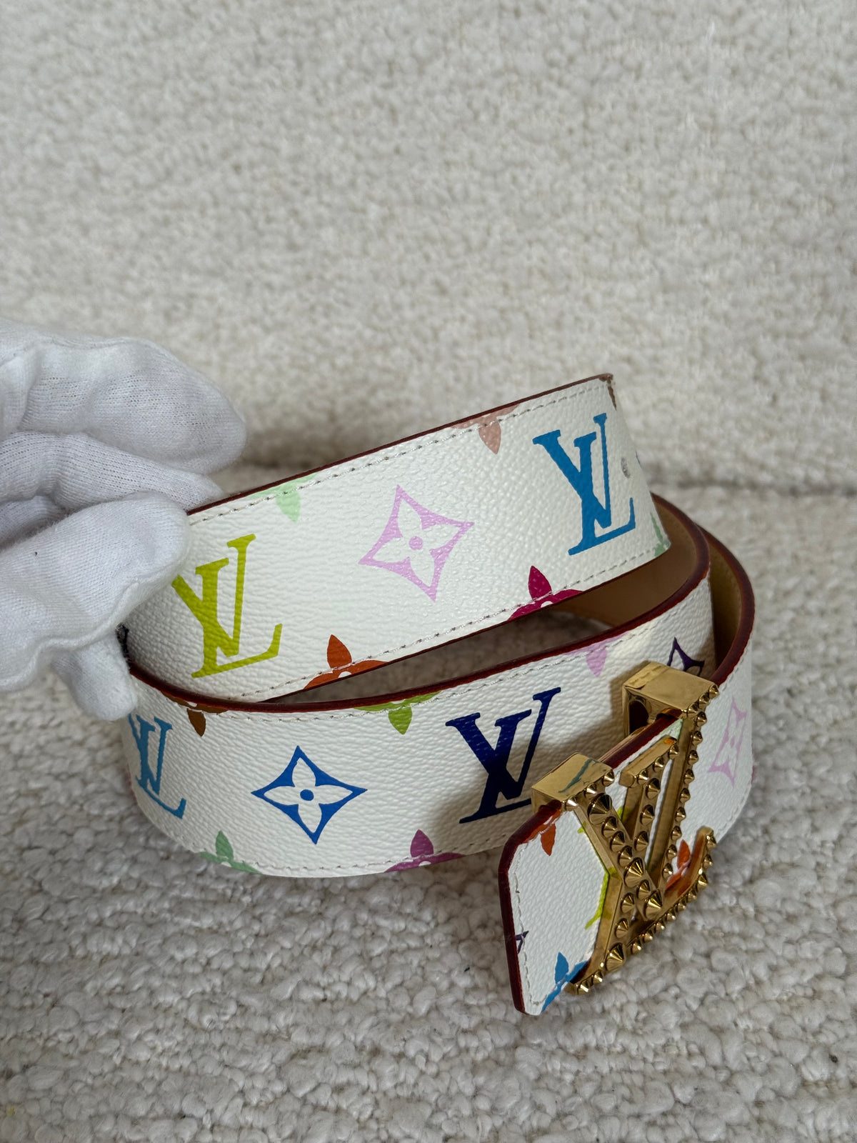 Louis Vuitton Rare Monogram Multicolor Studded LV Initiales Belt 90 36