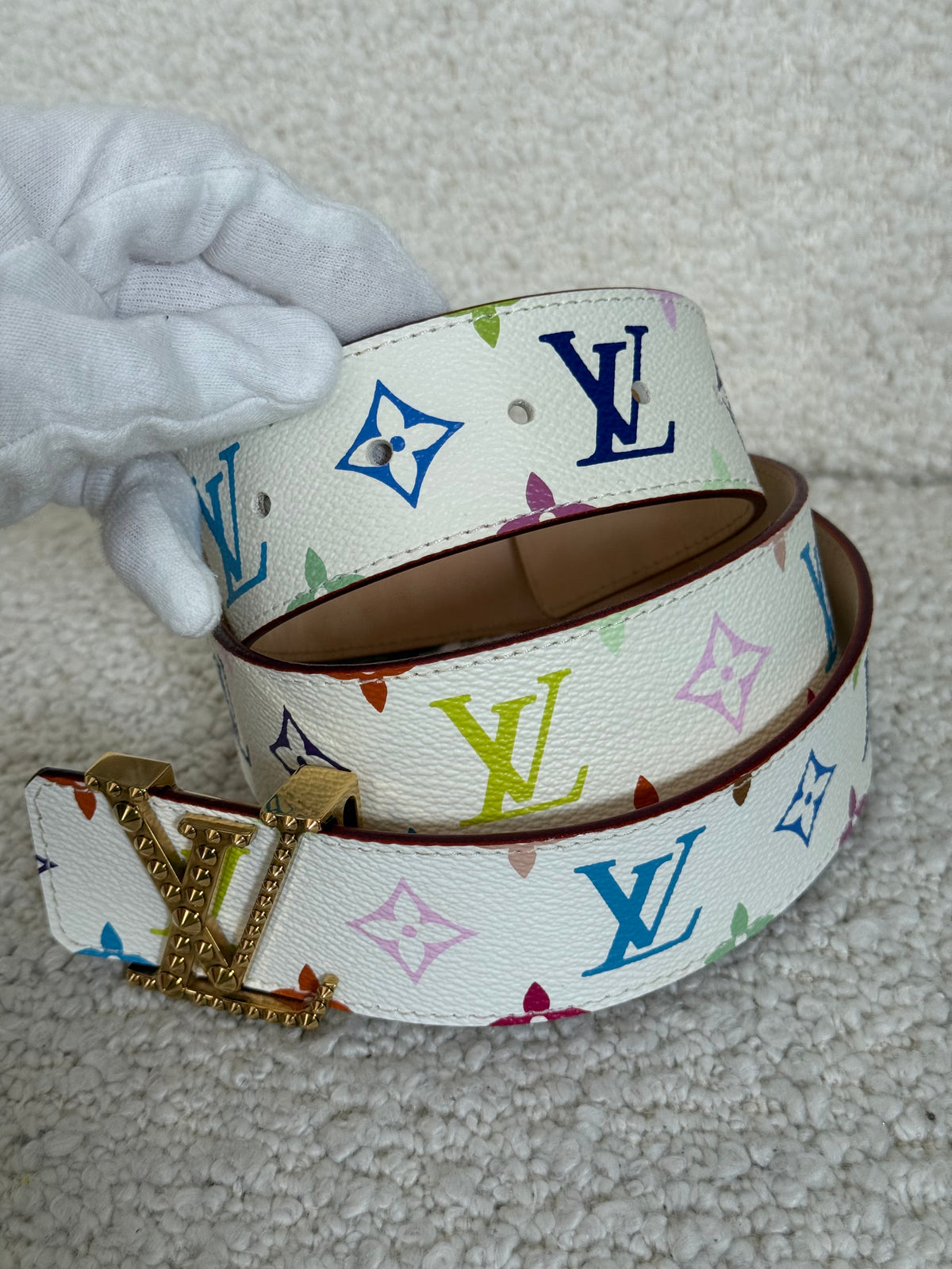 Louis Vuitton Rare Monogram Multicolor Studded LV Initiales Belt 90 36