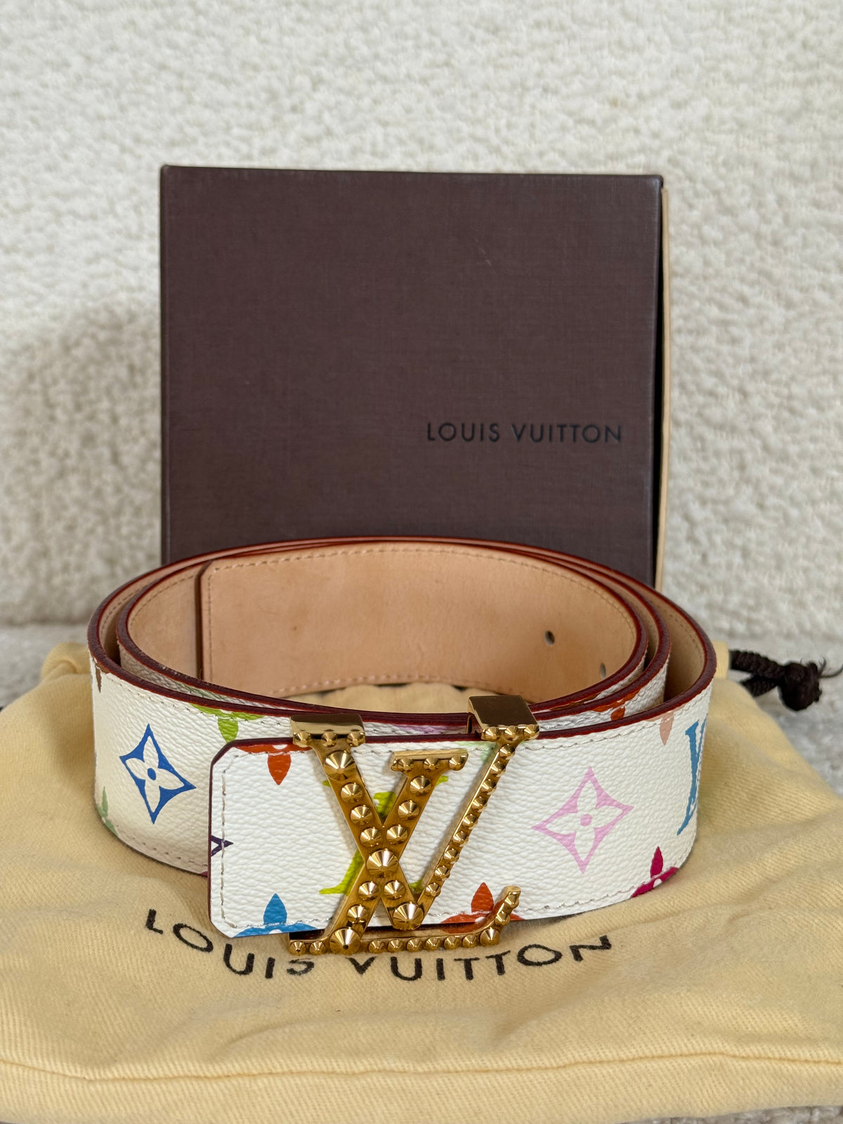Louis Vuitton Rare Monogram Multicolor Studded LV Initiales Belt 90 36