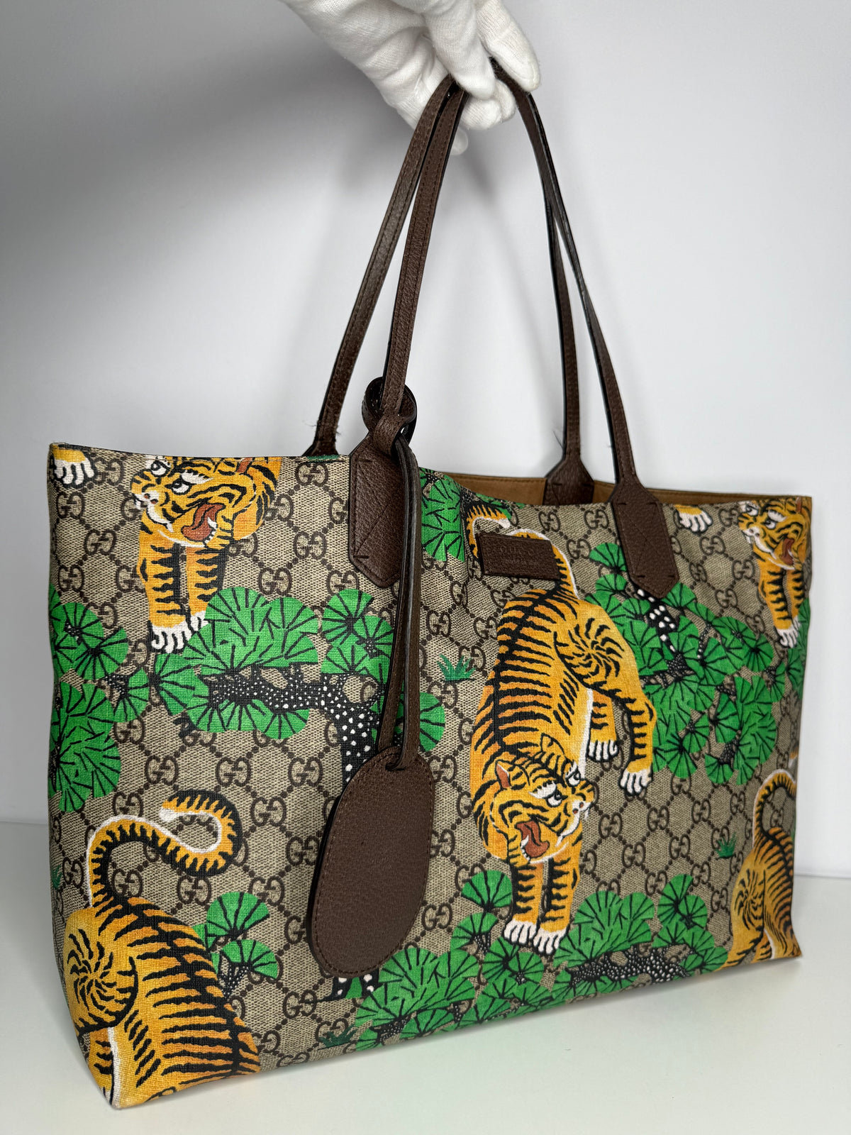 Gucci Multicolor GG Supreme Coated Canvas Leather Bengal Tiger Shopper Tote