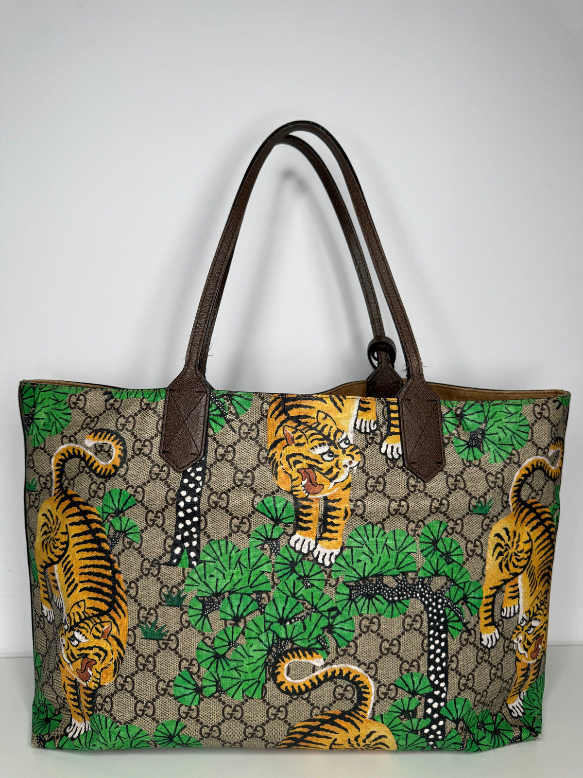 Gucci Multicolor GG Supreme Coated Canvas Leather Bengal Tiger Shopper Tote