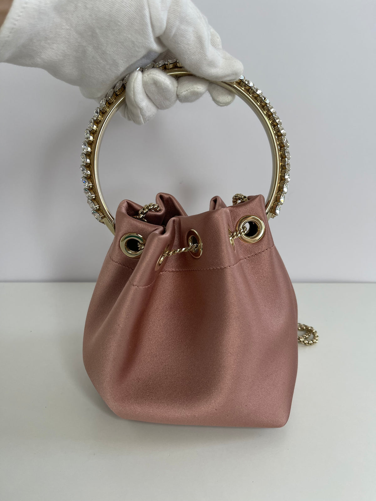 Jimmy Choo Satin Crystal Embellished Top Handle Bon Bon Bag