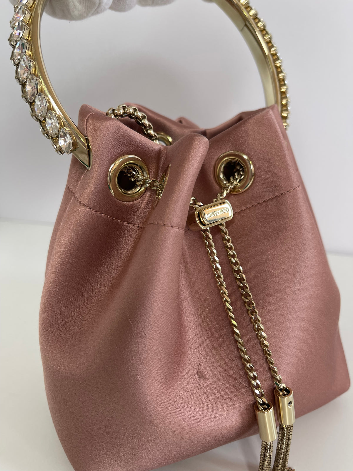 Jimmy Choo Satin Crystal Embellished Top Handle Bon Bon Bag