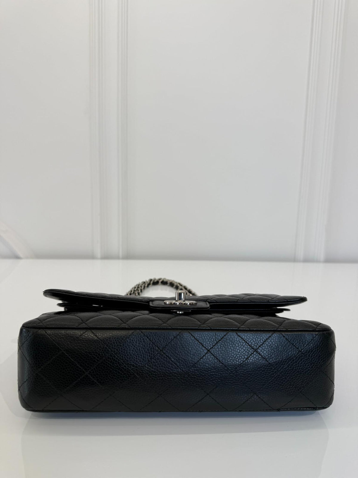 Chanel Classic Medium Double Flap Bag Black Caviar Silver Hardware