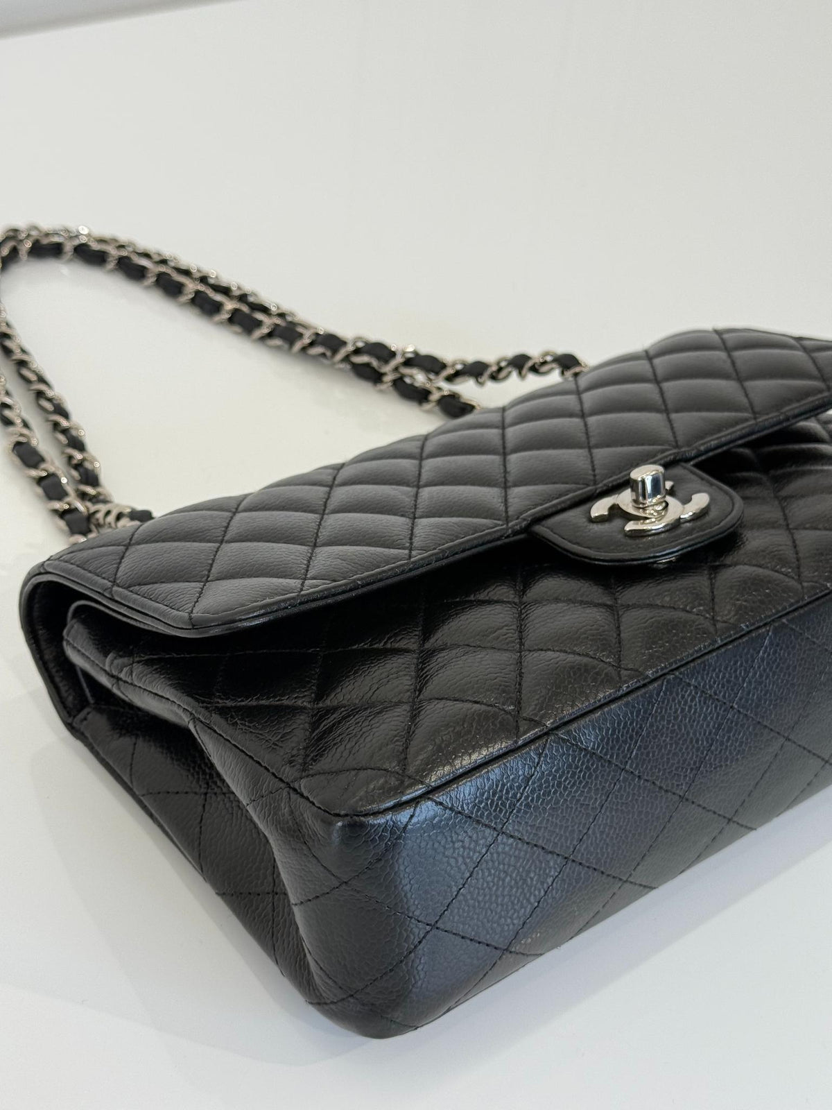 Chanel Classic Medium Double Flap Bag Black Caviar Silver Hardware