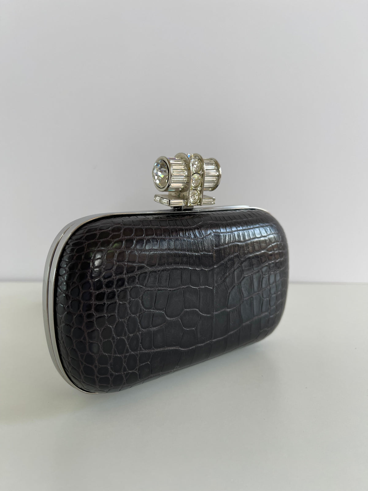 Yves Saint Laurent Crocodile Embossed Minaudiere Clutch