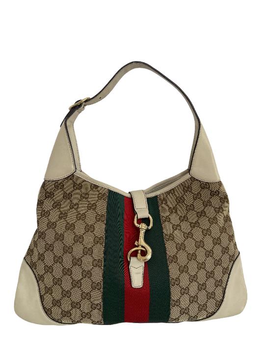 Gucci Beige GG Canvas and Leather Web Jackie O Bouvier Hobo