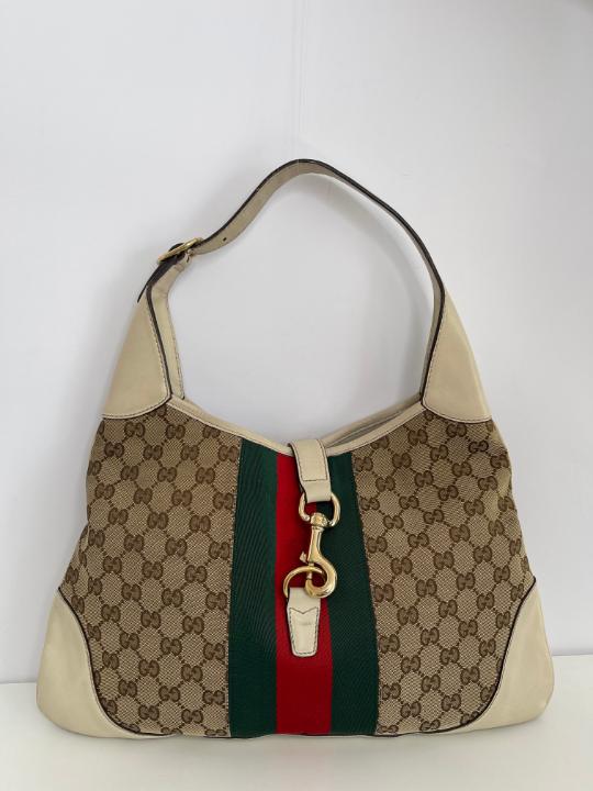 Gucci Beige GG Canvas and Leather Web Jackie O Bouvier Hobo