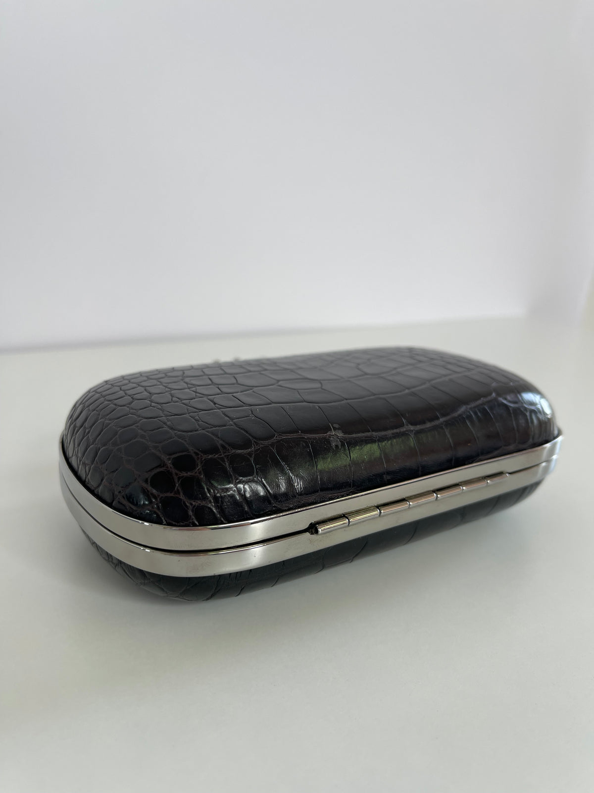 Yves Saint Laurent Crocodile Embossed Minaudiere Clutch