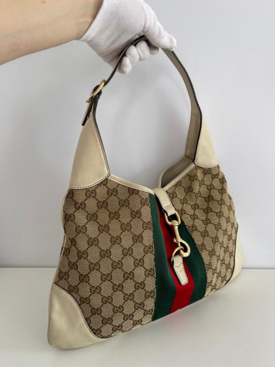 Gucci Beige GG Canvas and Leather Web Jackie O Bouvier Hobo