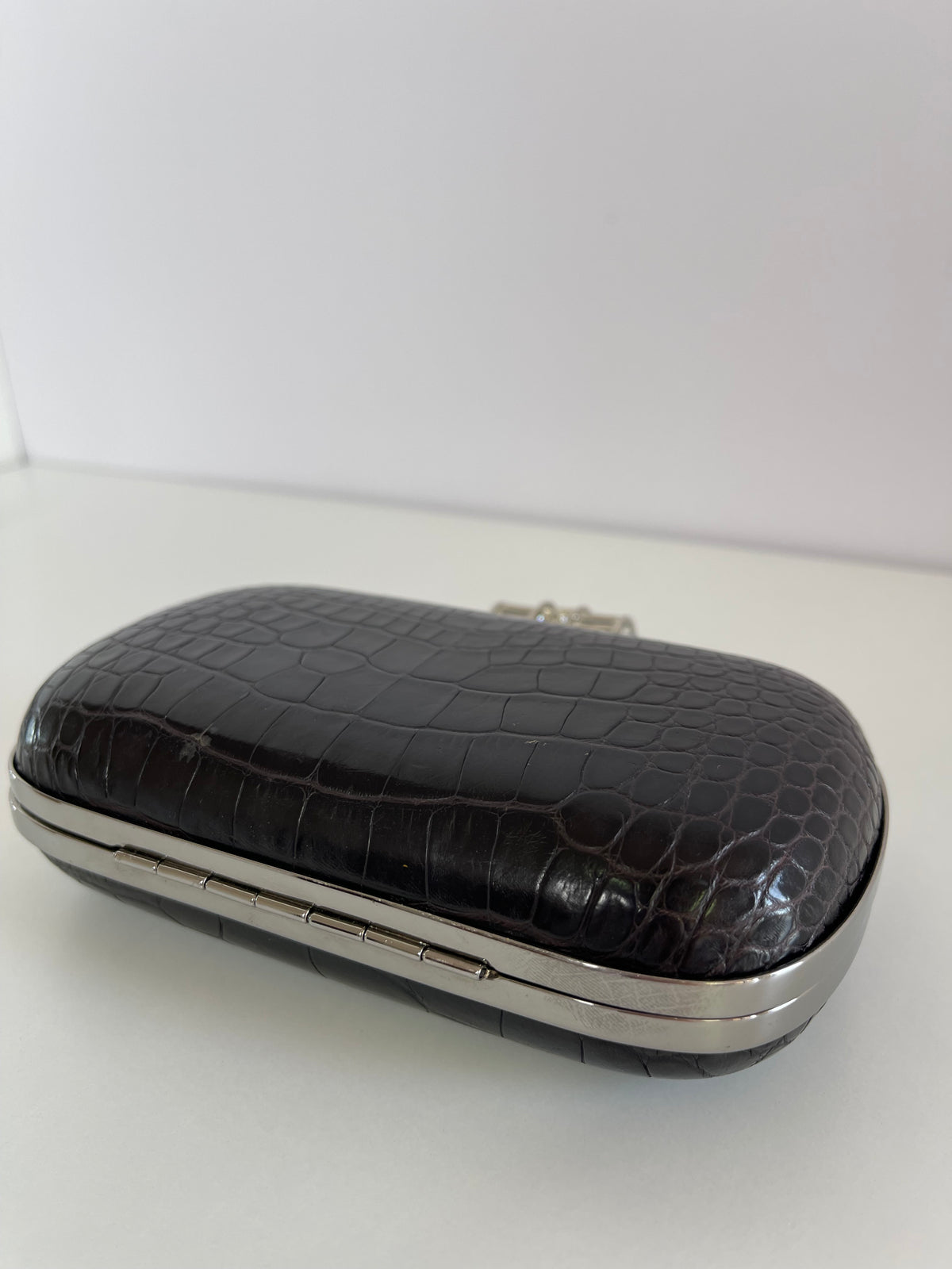 Yves Saint Laurent Crocodile Embossed Minaudiere Clutch