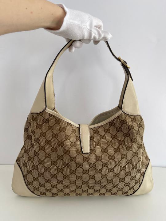 Gucci Beige GG Canvas and Leather Web Jackie O Bouvier Hobo