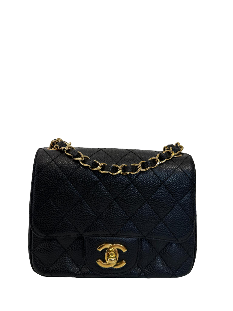 Chanel Classic Mini Square Black Quilted Caviar Leather Flap Bag