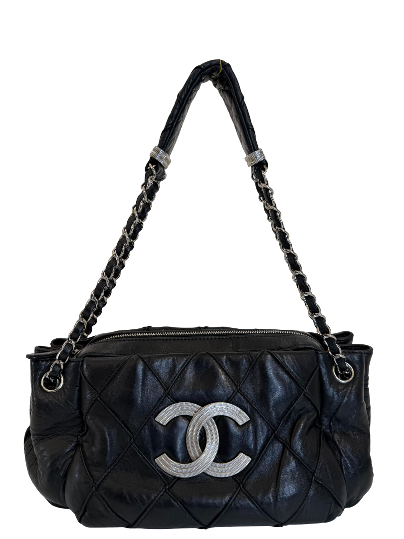 Chanel Black Quilted Leather CC Accordion Shoulder Bag