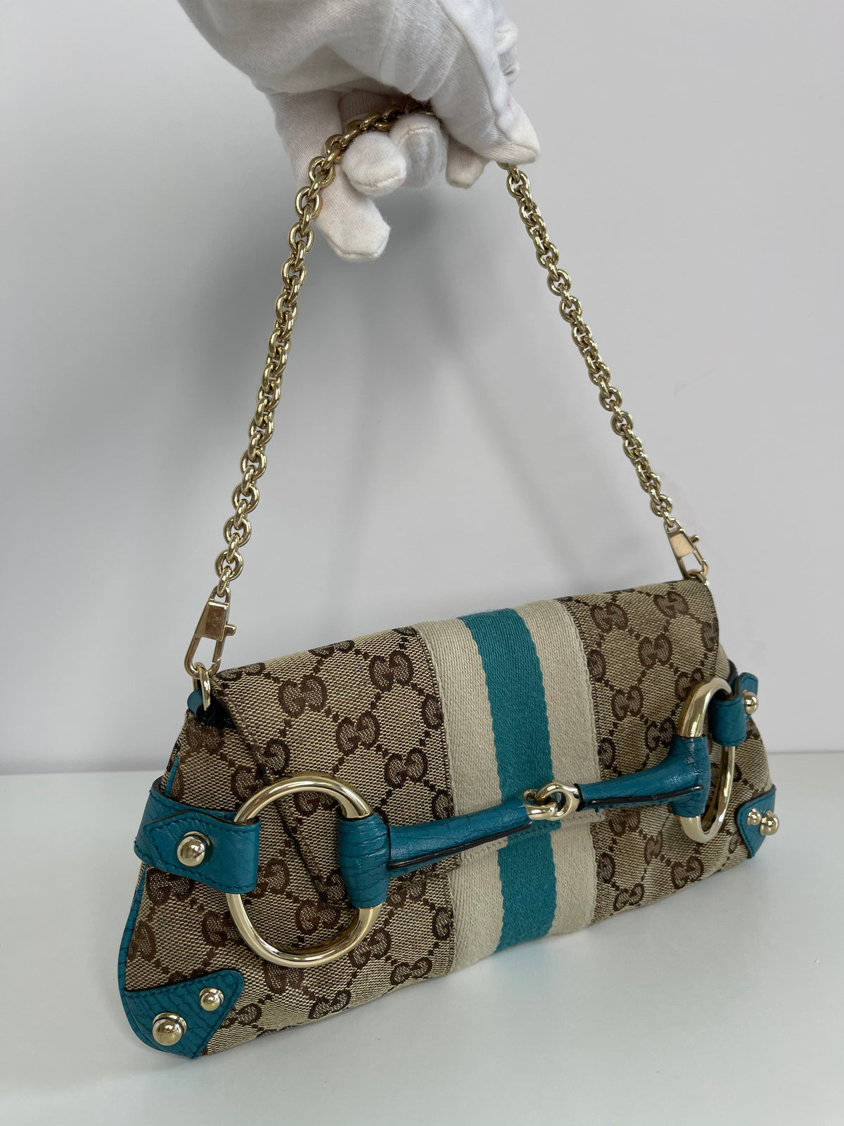 Rare Gucci Horsebit GG Clutch Pochette Chain