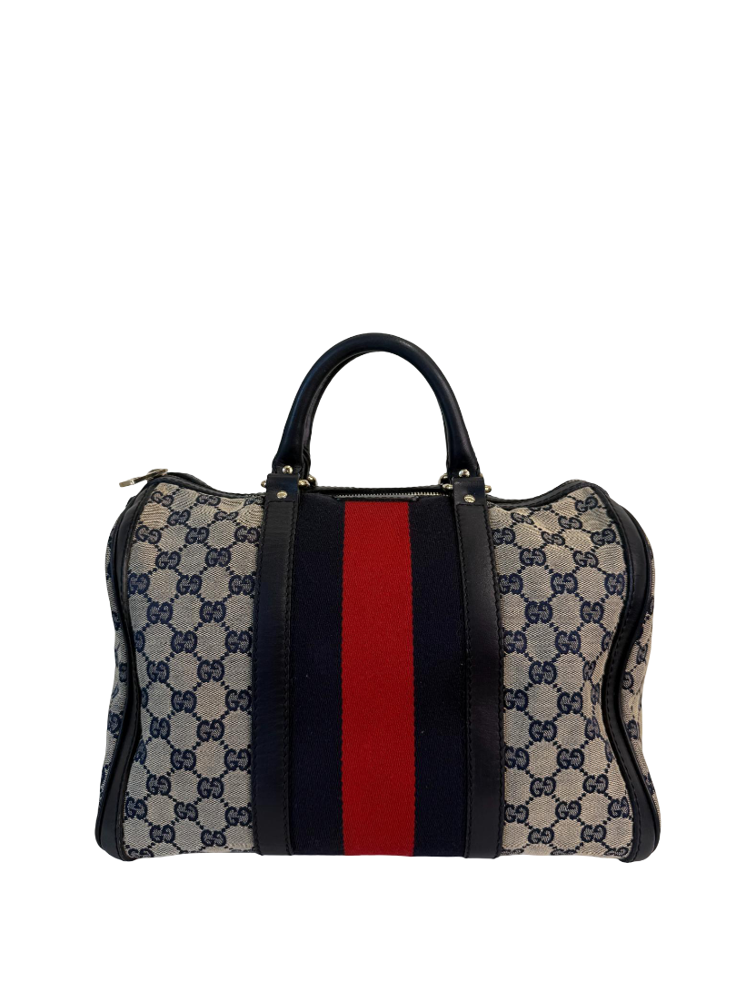 Gucci Blue GG Canvas Vintage Web Medium Boston Bag